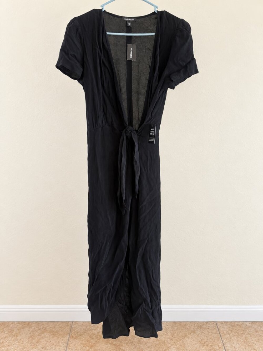NWT Express Black Tie Front Open Front Maxi Dress Size S